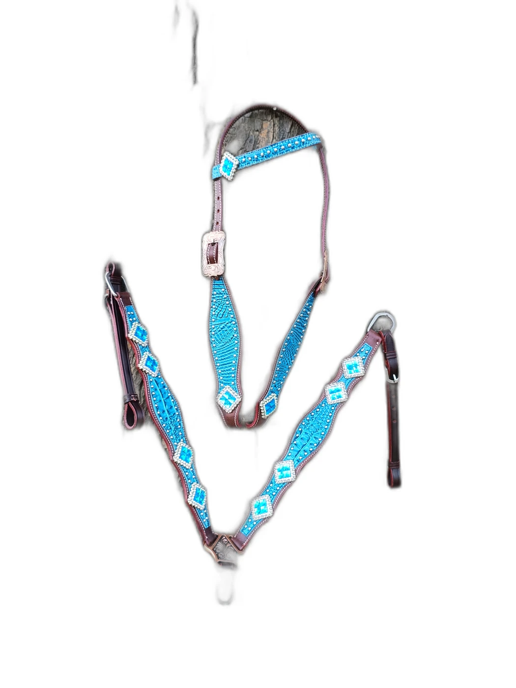 17jpg WILD RACE Headstall & Breast Collar Sets – Lv Croco Model - Handcrafted Equestrian Saddlery