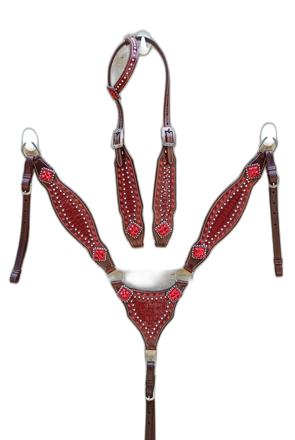 2jpg WILD RACE Headstall & Breast Collar Sets – Lv Croco Model - Handcrafted Equestrian Saddlery