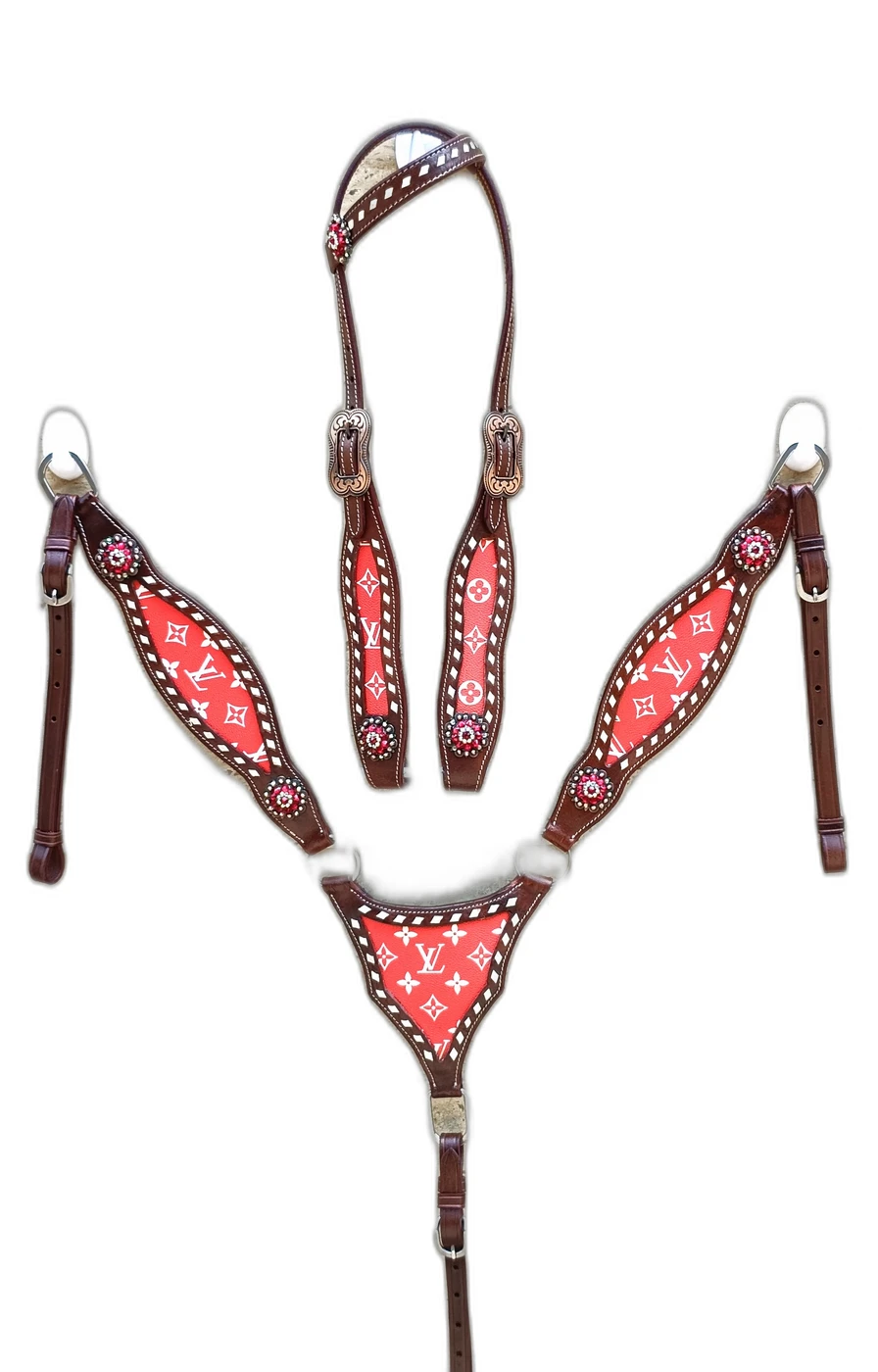 3jpg WILD RACE Headstall & Breast Collar Sets – Lv Croco Model - Handcrafted Equestrian Saddlery