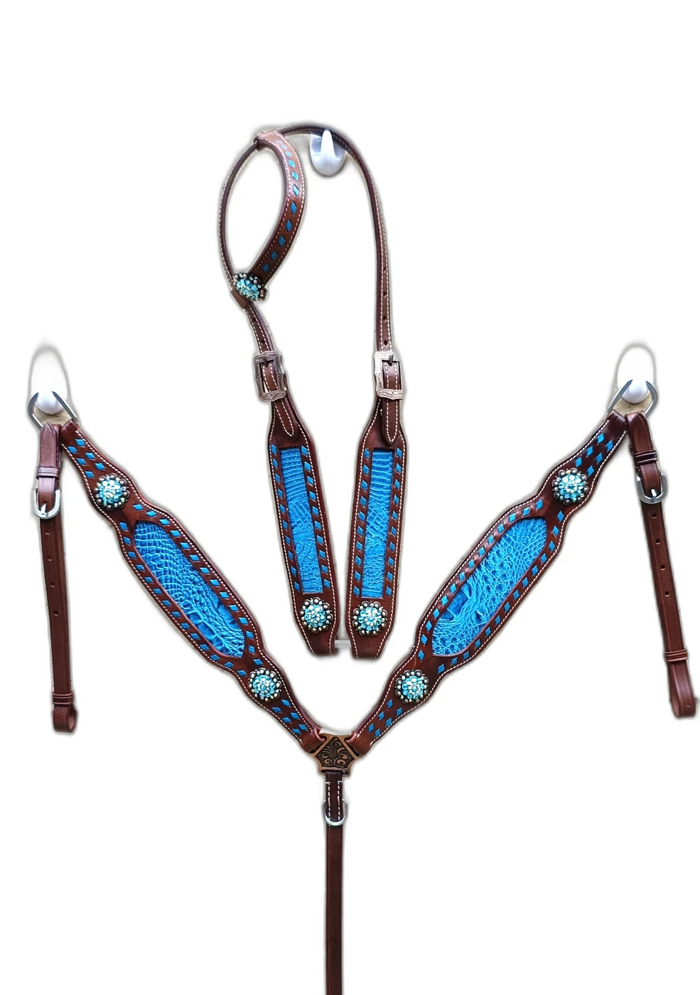 4jpg WILD RACE Headstall & Breast Collar Sets – Lv Croco Model - Handcrafted Equestrian Saddlery