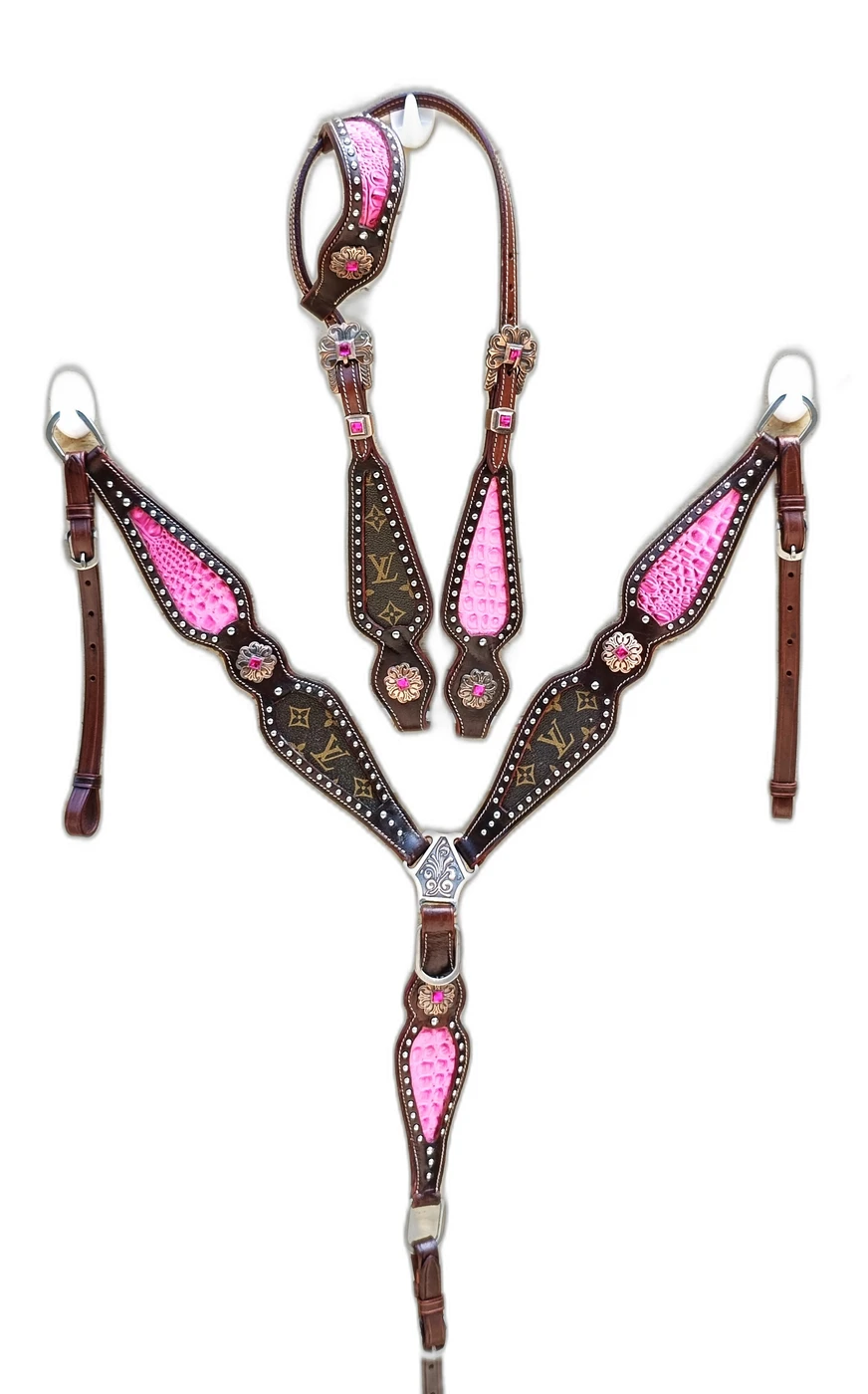 6jpg WILD RACE Headstall & Breast Collar Sets – Lv Croco Model - Handcrafted Equestrian Saddlery
