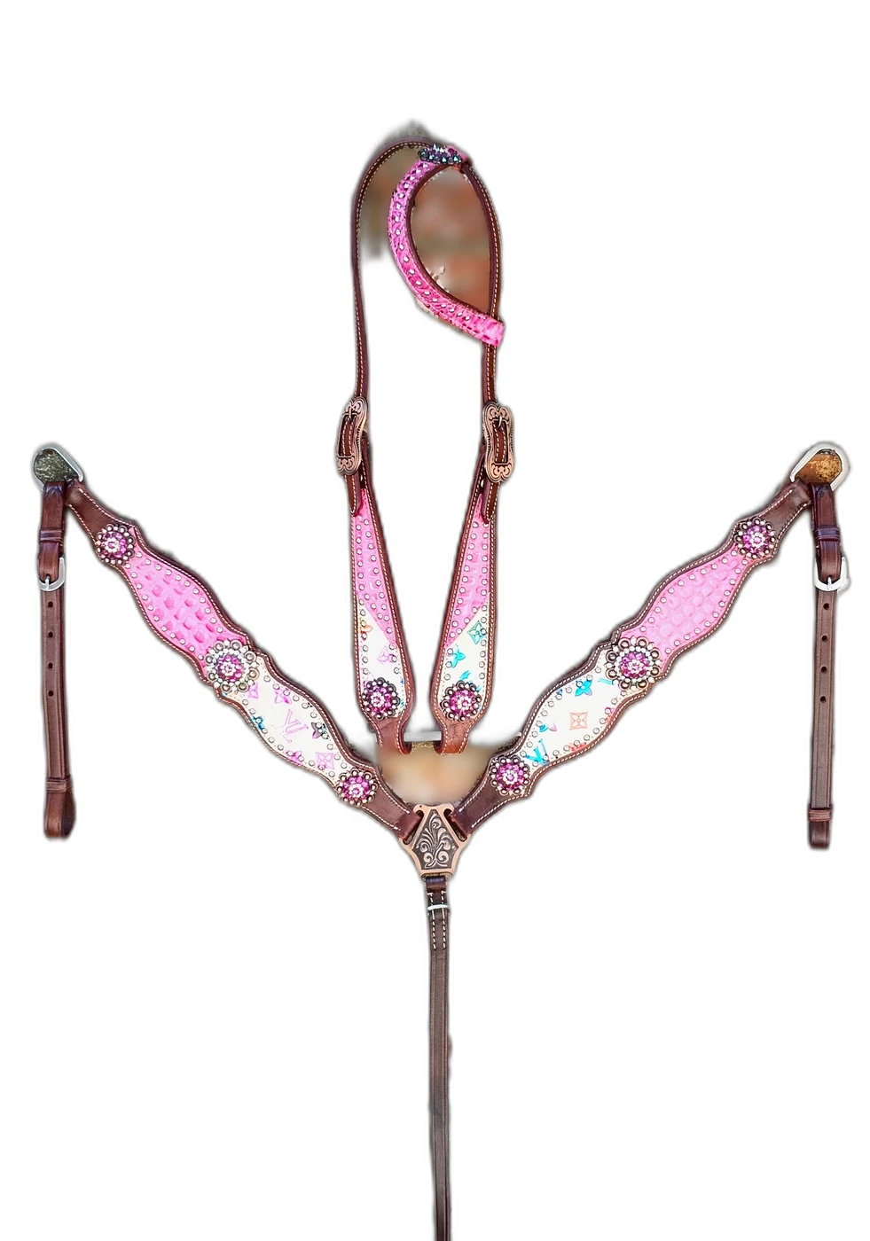 7jpg WILD RACE Headstall & Breast Collar Sets – Lv Croco Model - Handcrafted Equestrian Saddlery